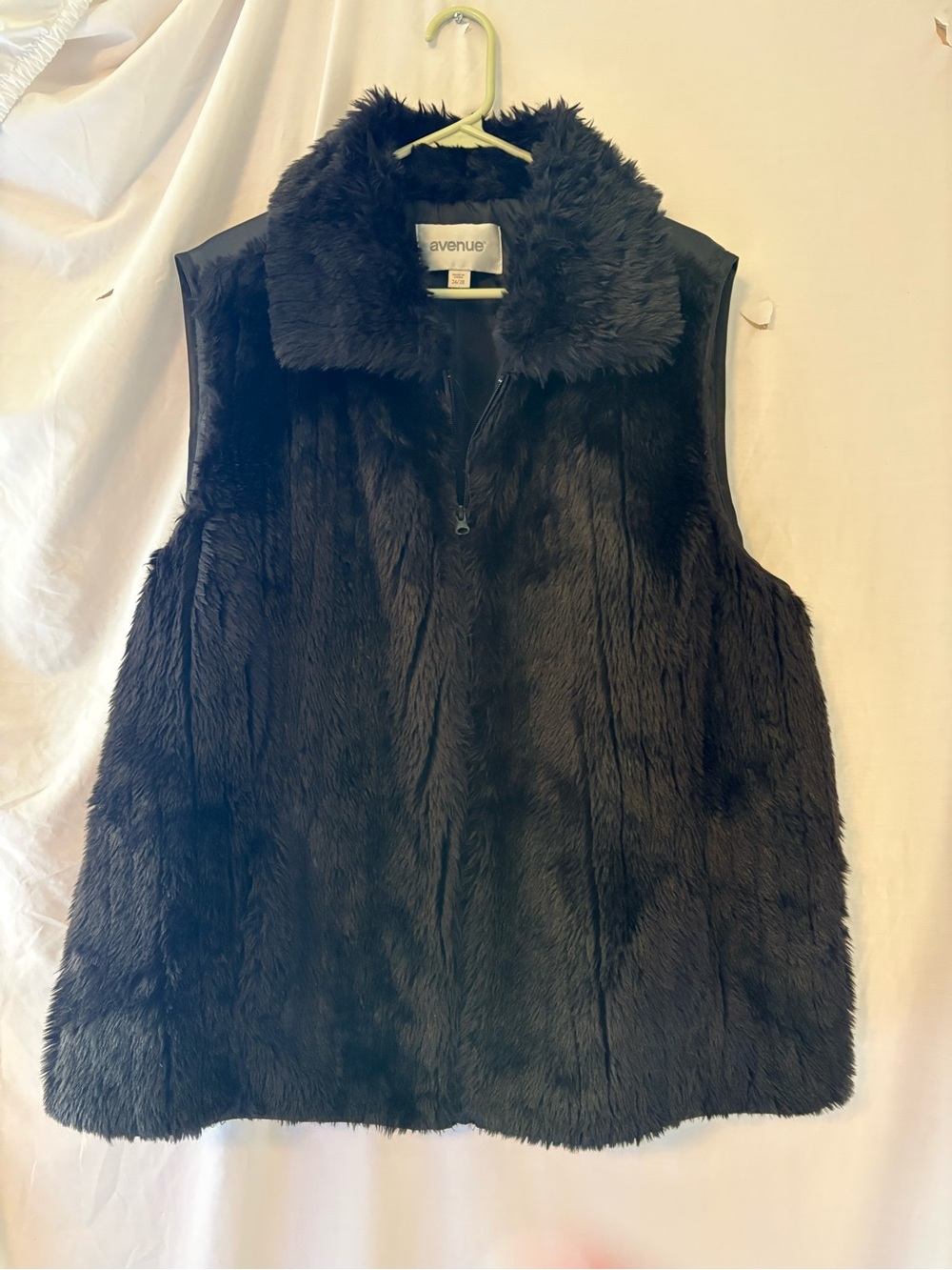 Avenue Black Faux Fur Sleeveless Vest with Plush Collar